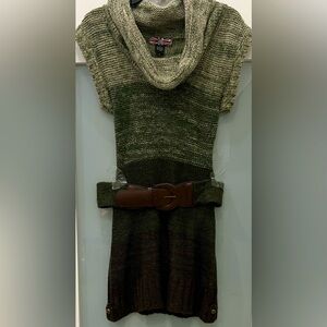 BRAND NEW Henn Henn Cowl Neck chunky knit Colorblock Sleeveless Belted Dress JL